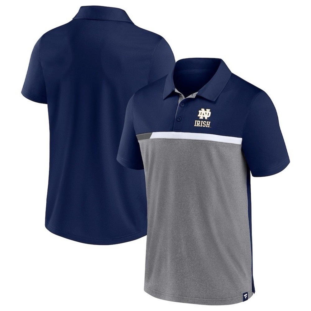 Fanatics Notre Dame Fighting Irish Mens Sz S Navy Grey Colorblock Polo Shirt NEW